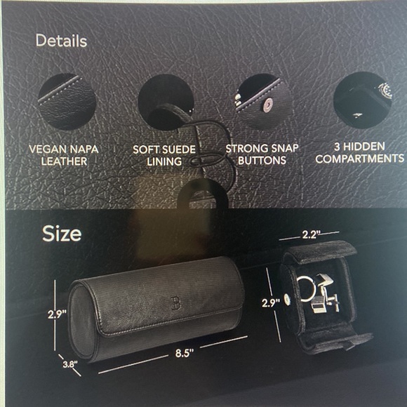 Boshku Leather Watch Roll Case w/ Cuff Link Case - Picture 2 of 4